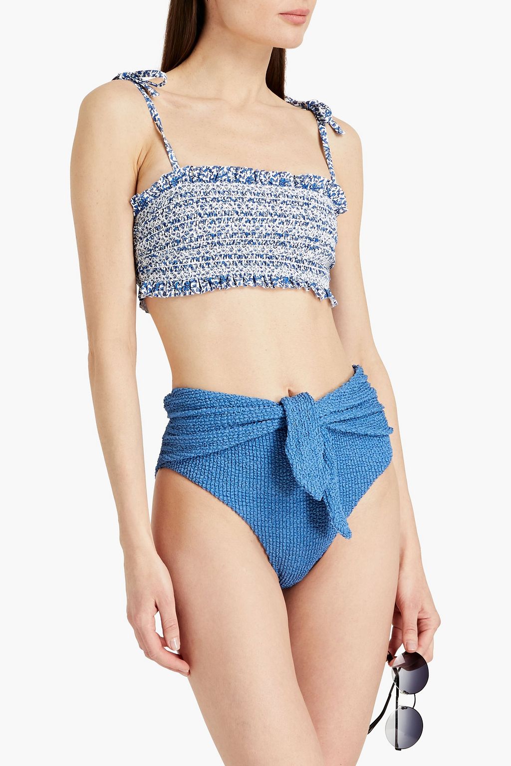 TORY BURCH Costa shirred floral-print bikini top