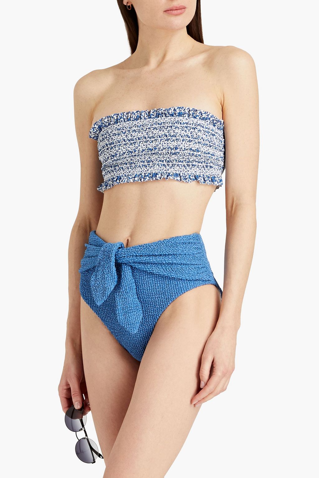 TORY BURCH Costa shirred floral-print bikini top
