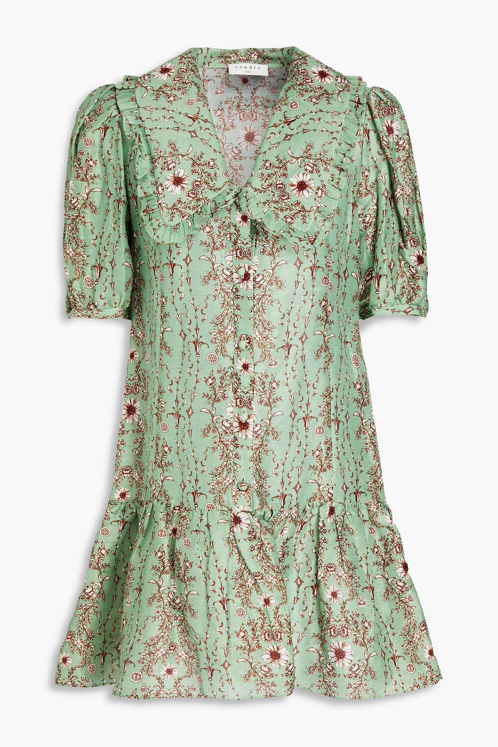 SANDRO Toscane floral-print linen and silk-blend mini dress