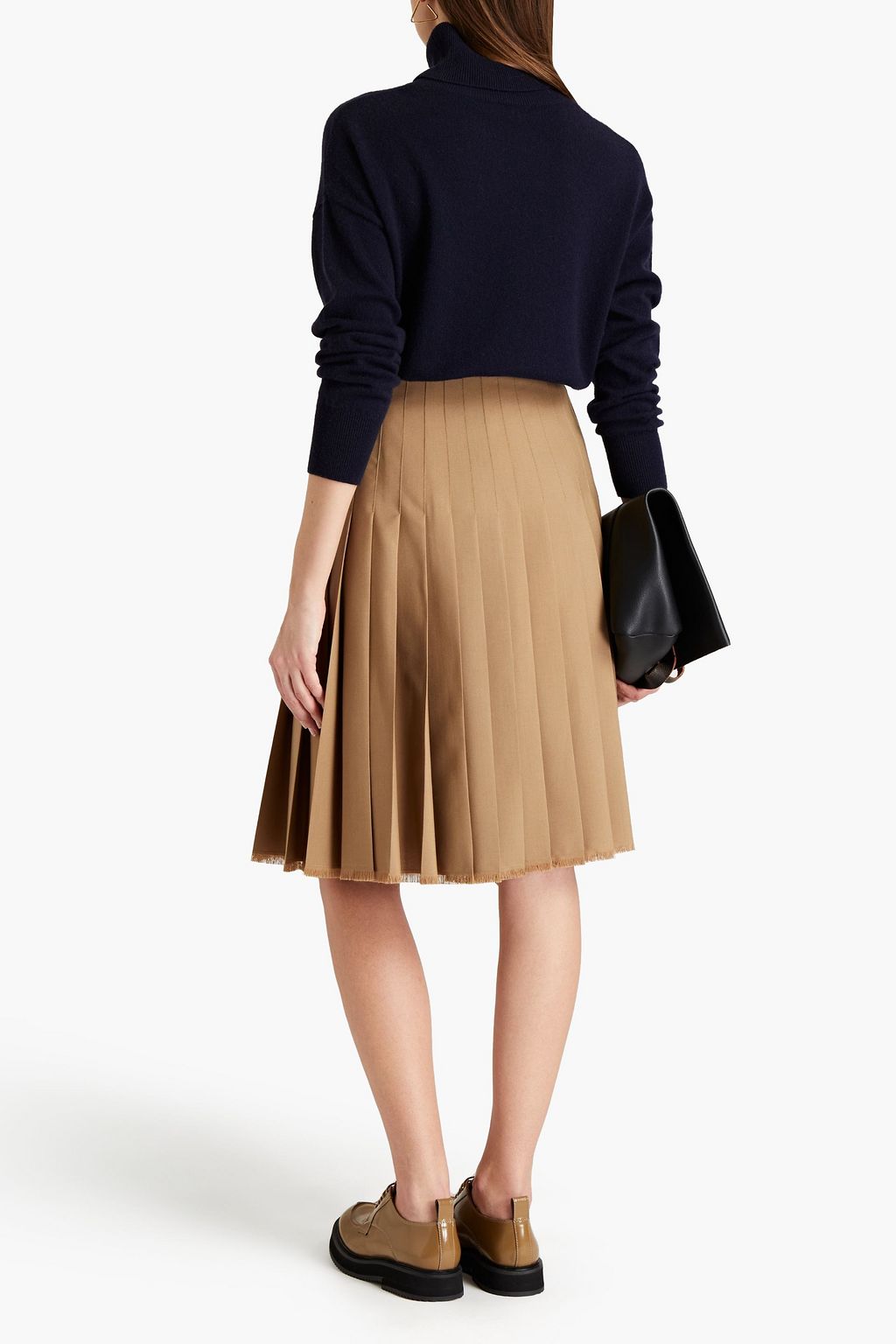 MARNI Pleated crepe-paneled wool wrap skirt