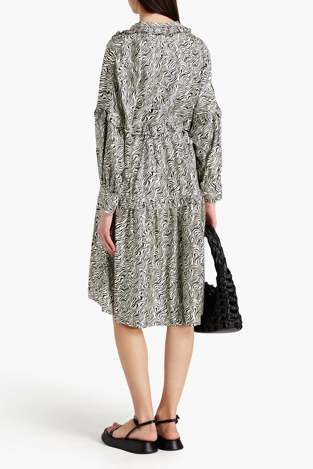 SANDRO Belted zebra-print silk-twill dress