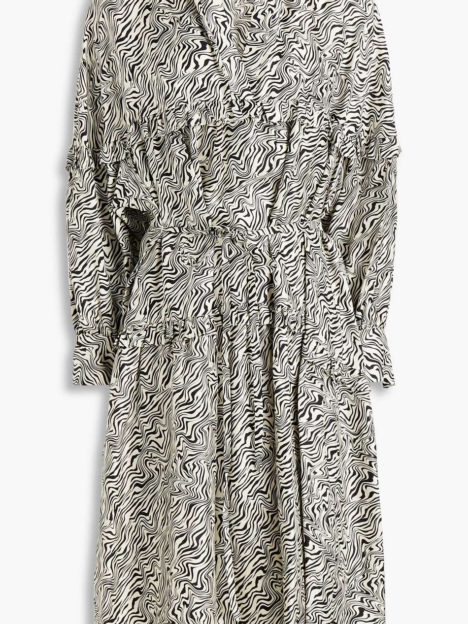 belted zebra-print silk-twill dress