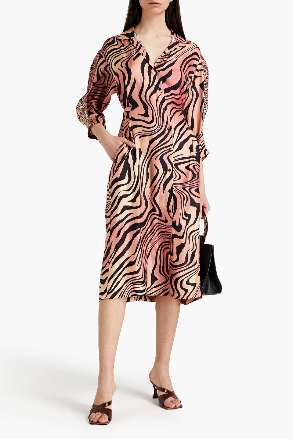 sandro silk printed wrap dress SANDRO Wrap-Effect Floral-Print Silk-Twill Midi Dress