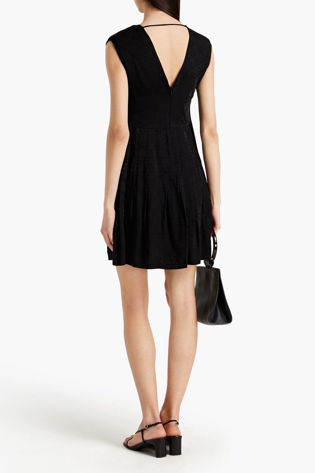 SANDRO Aurea chain-embellished pleated satin-jacquard mini dress