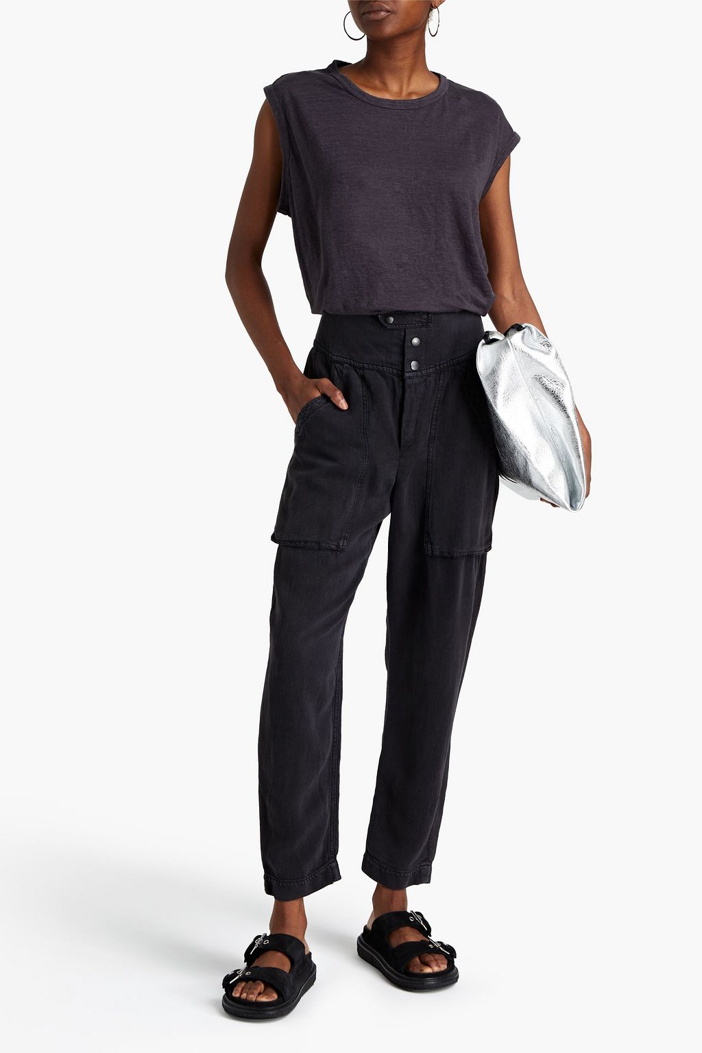 MARANT ÉTOILE Cropped Lyocell and linen-blend twill tapered pants