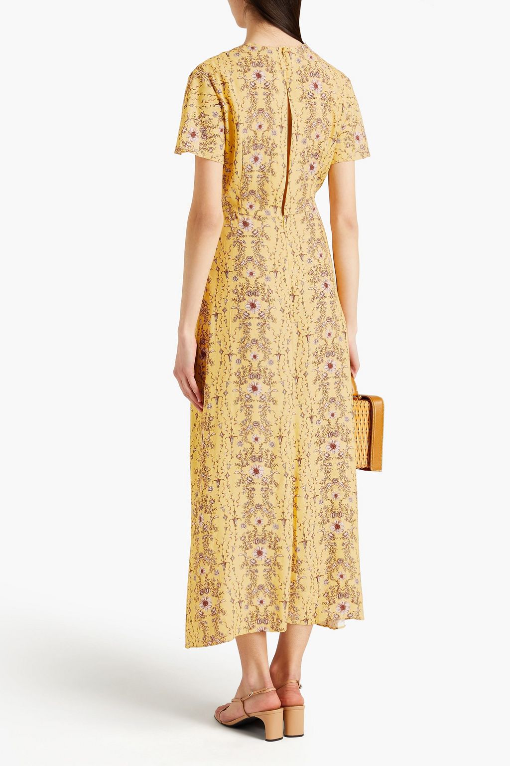 SANDRO Cutout floral-jacquard midi dress
