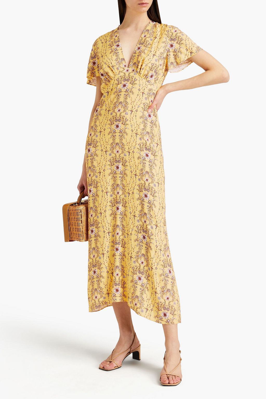SANDRO Cutout floral-jacquard midi dress