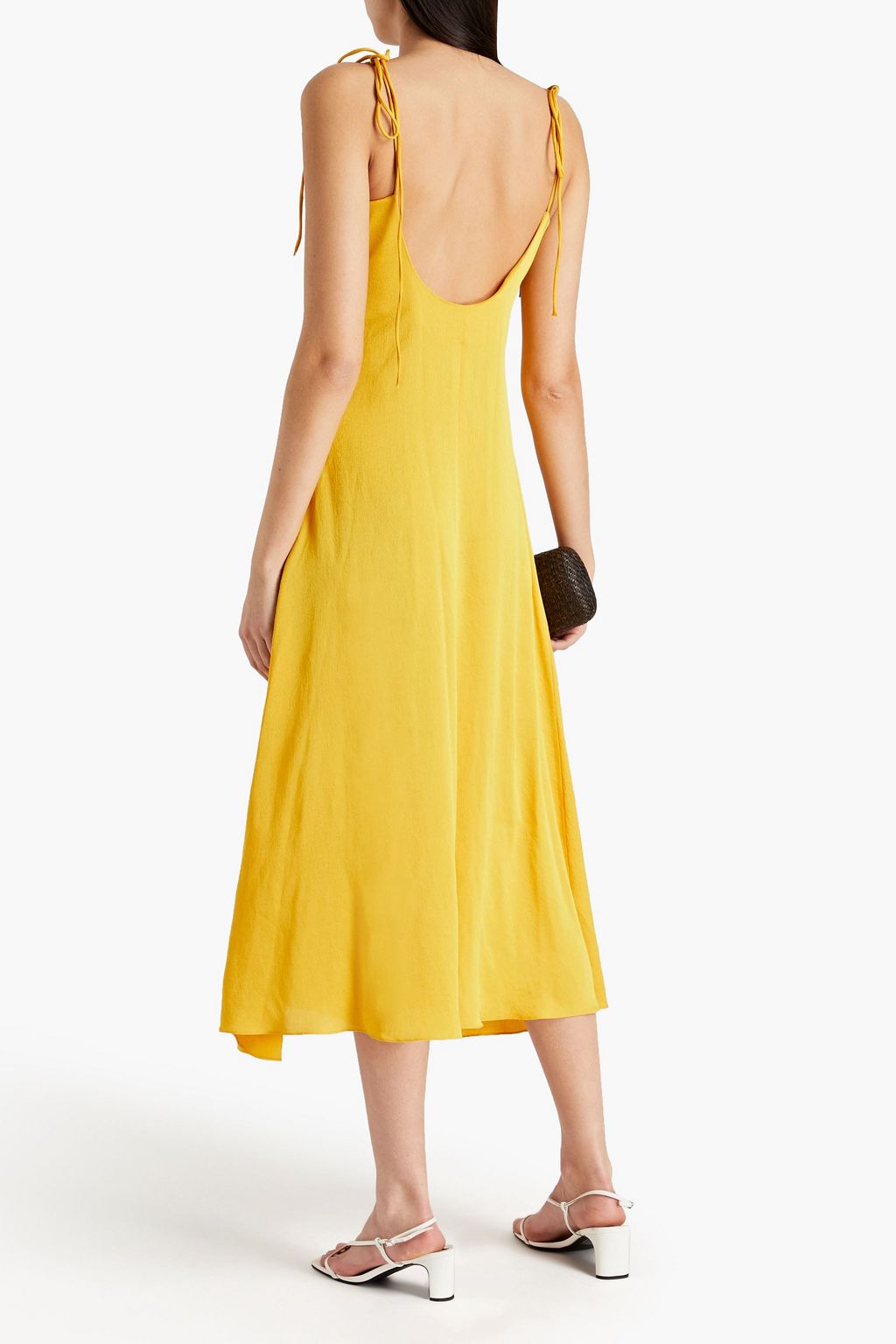 SANDRO Ruched satin-crepe midi dress