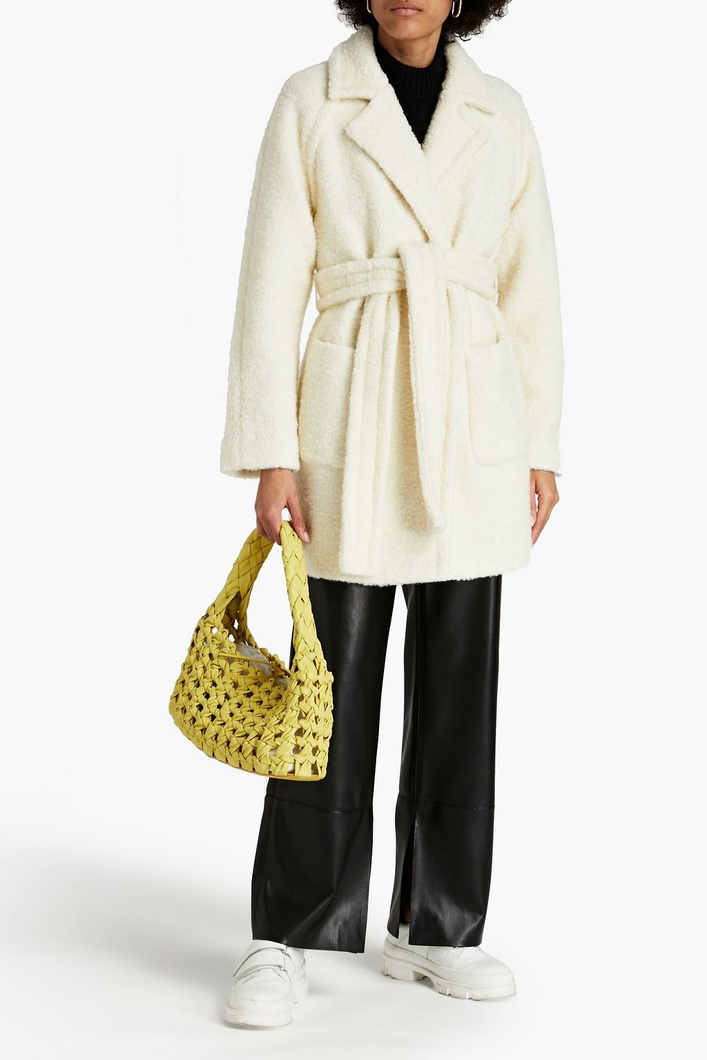 GANNI Belted wool-blend bouclé coat