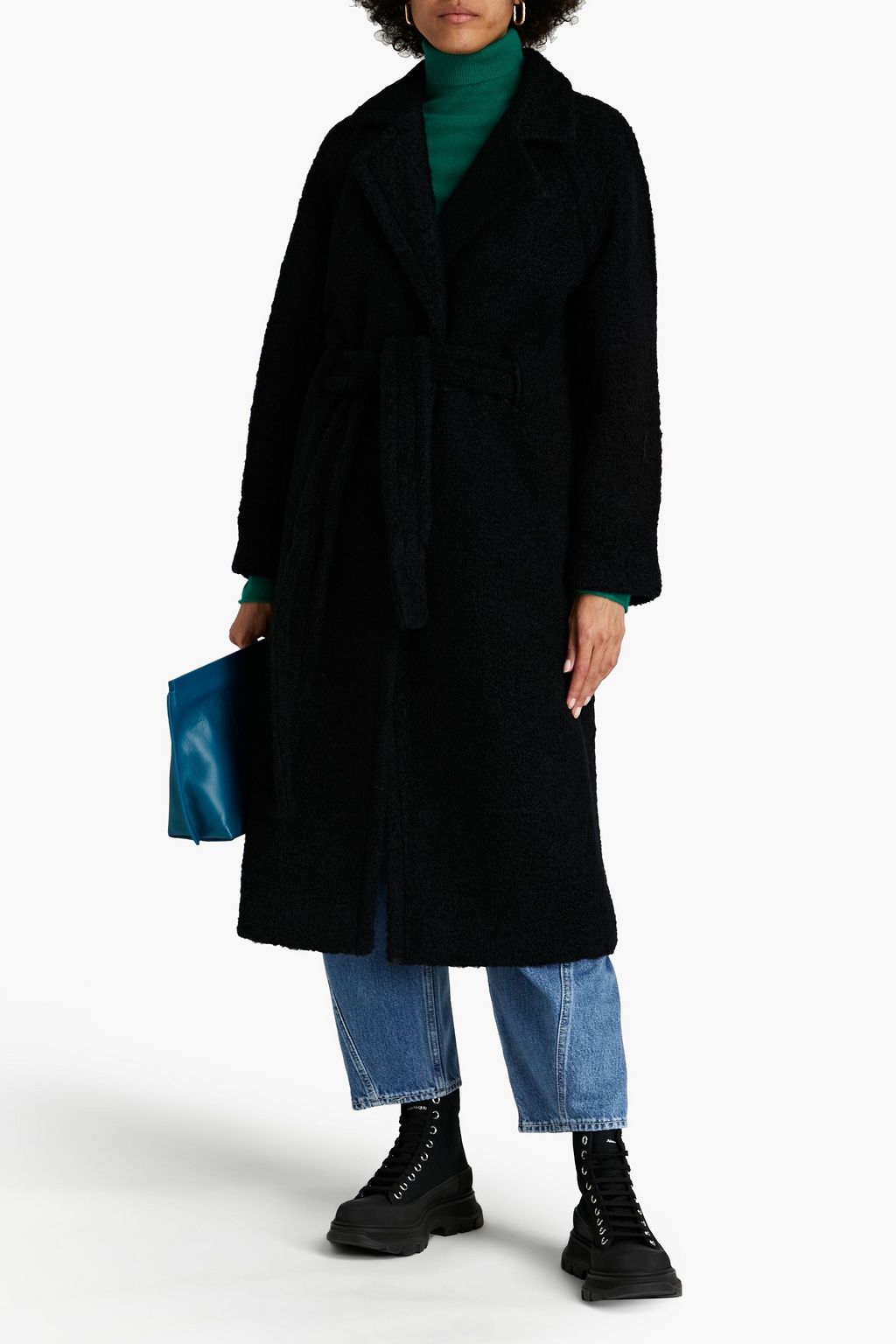 GANNI Belted wool-blend bouclé coat