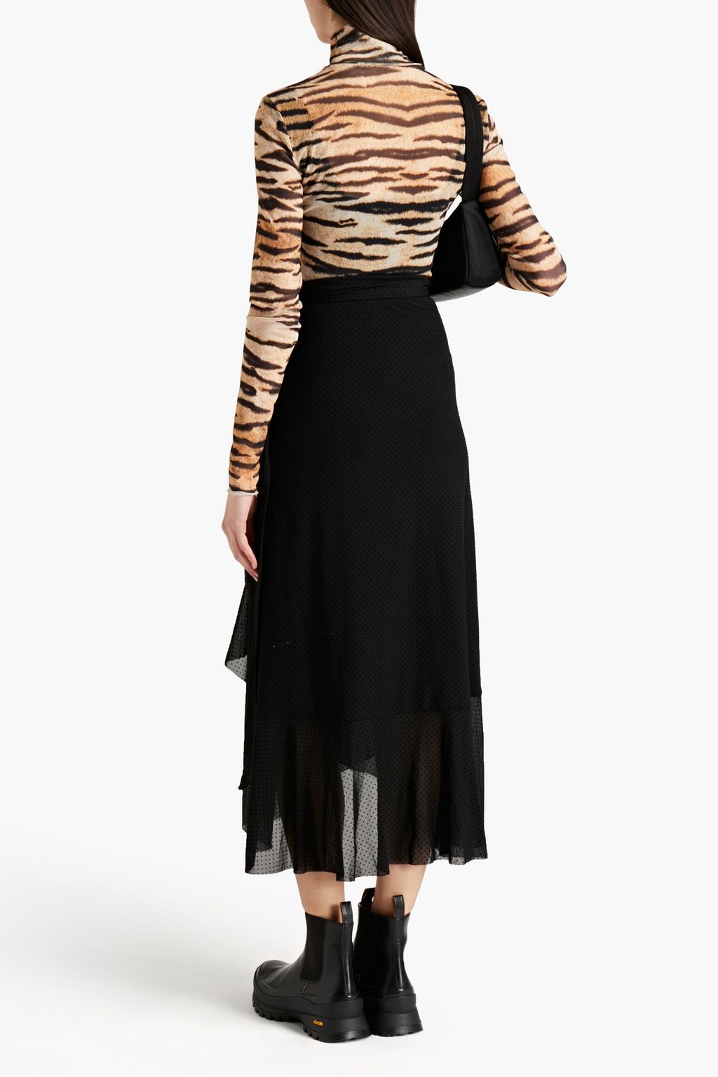 GANNI Flocked mesh midi wrap skirt