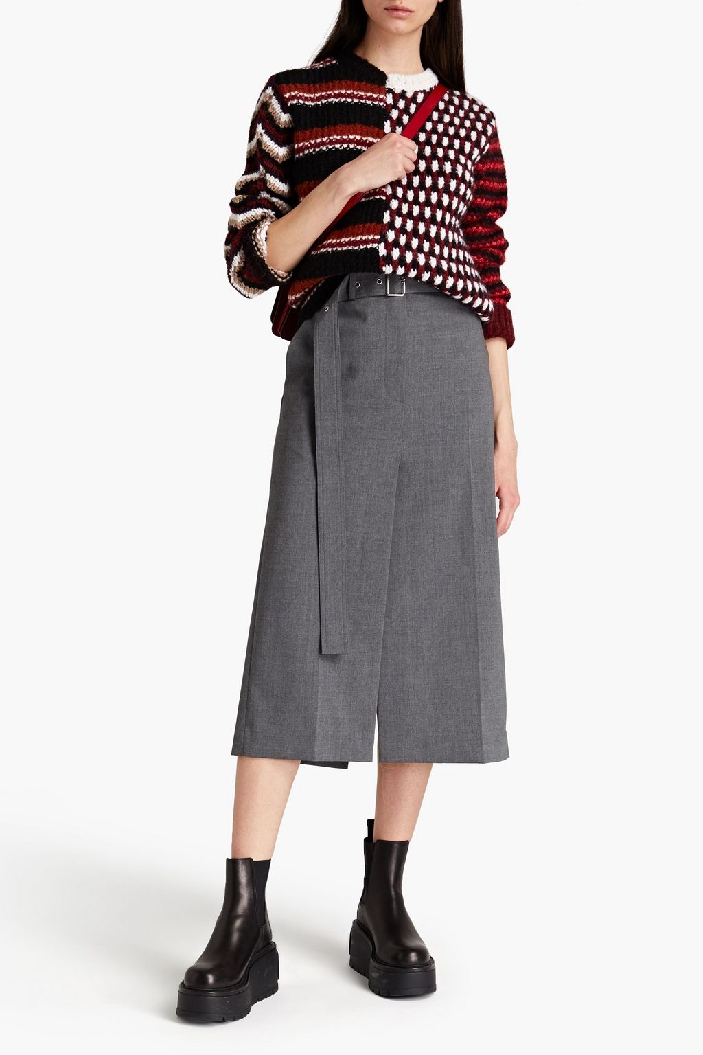 MARNI Jacquard knit-paneled striped knitted sweater
