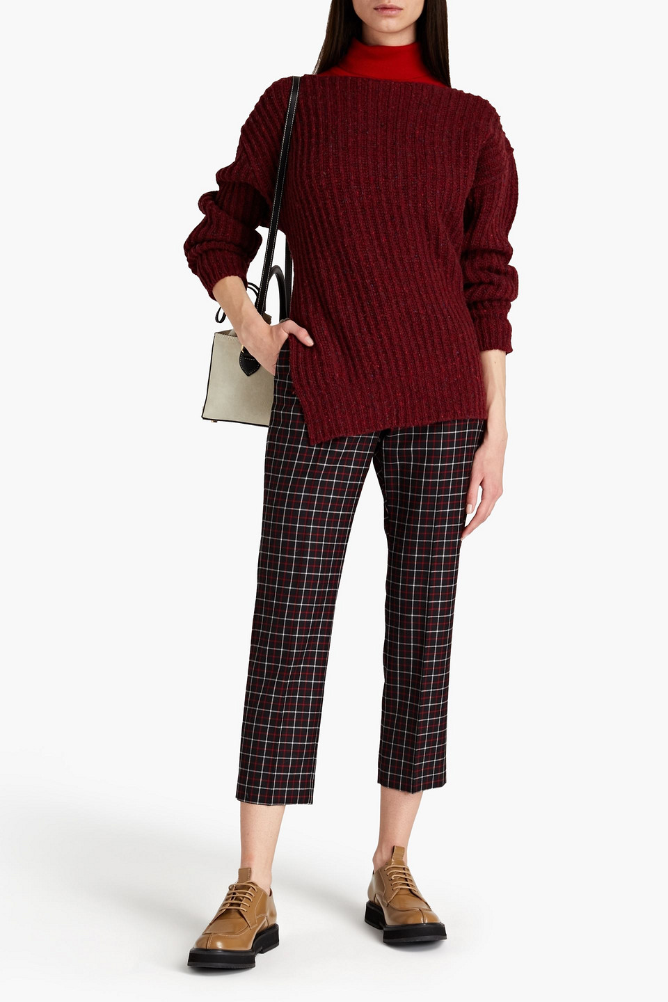 Marni Donegal Ribbed Recycled Wool-blend Sweater In Claret