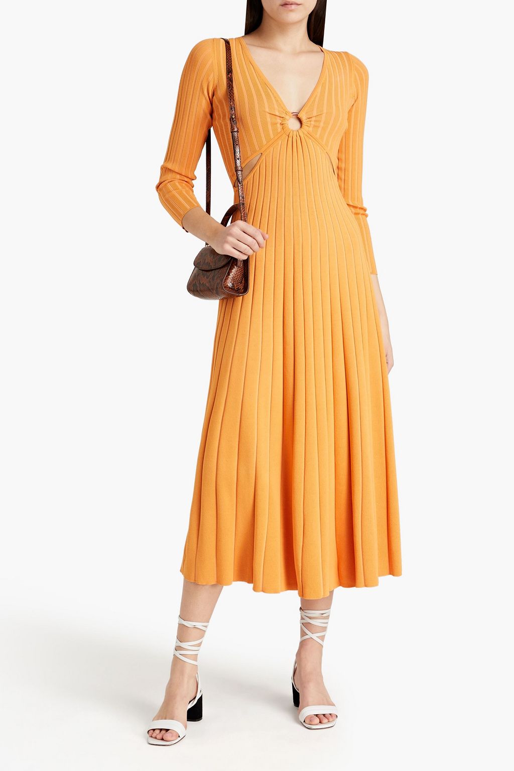 SANDRO Bruna cutout ribbed-knit midi dress