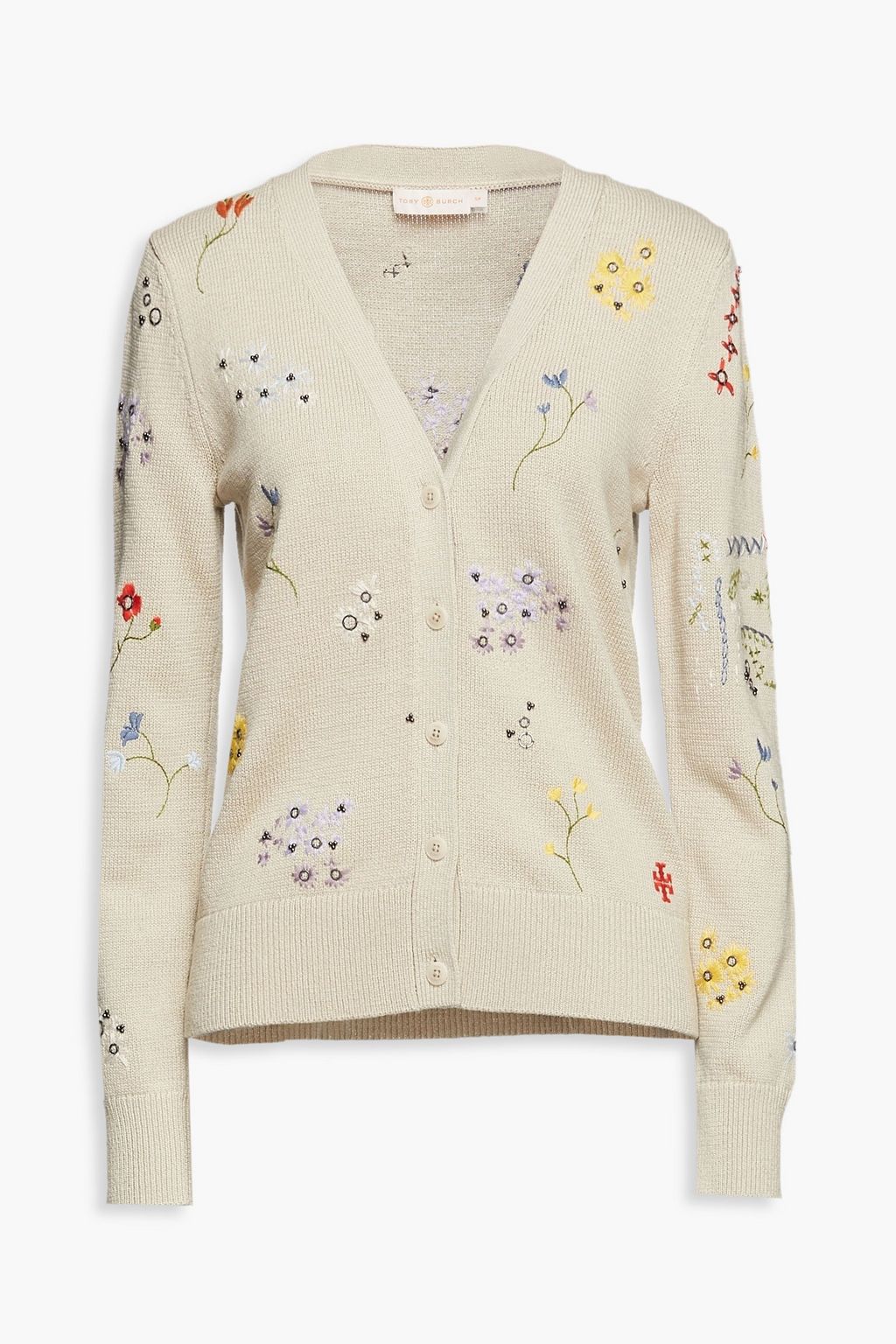 Beige Embellished cotton cardigan | TORY BURCH | THE OUTNET