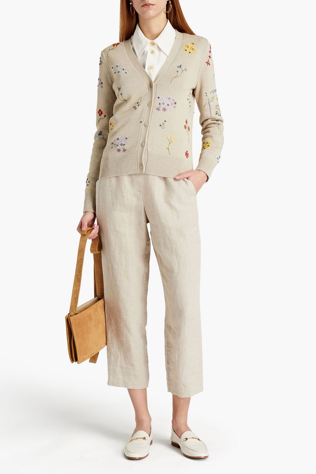 TORY BURCH Embellished cotton cardigan