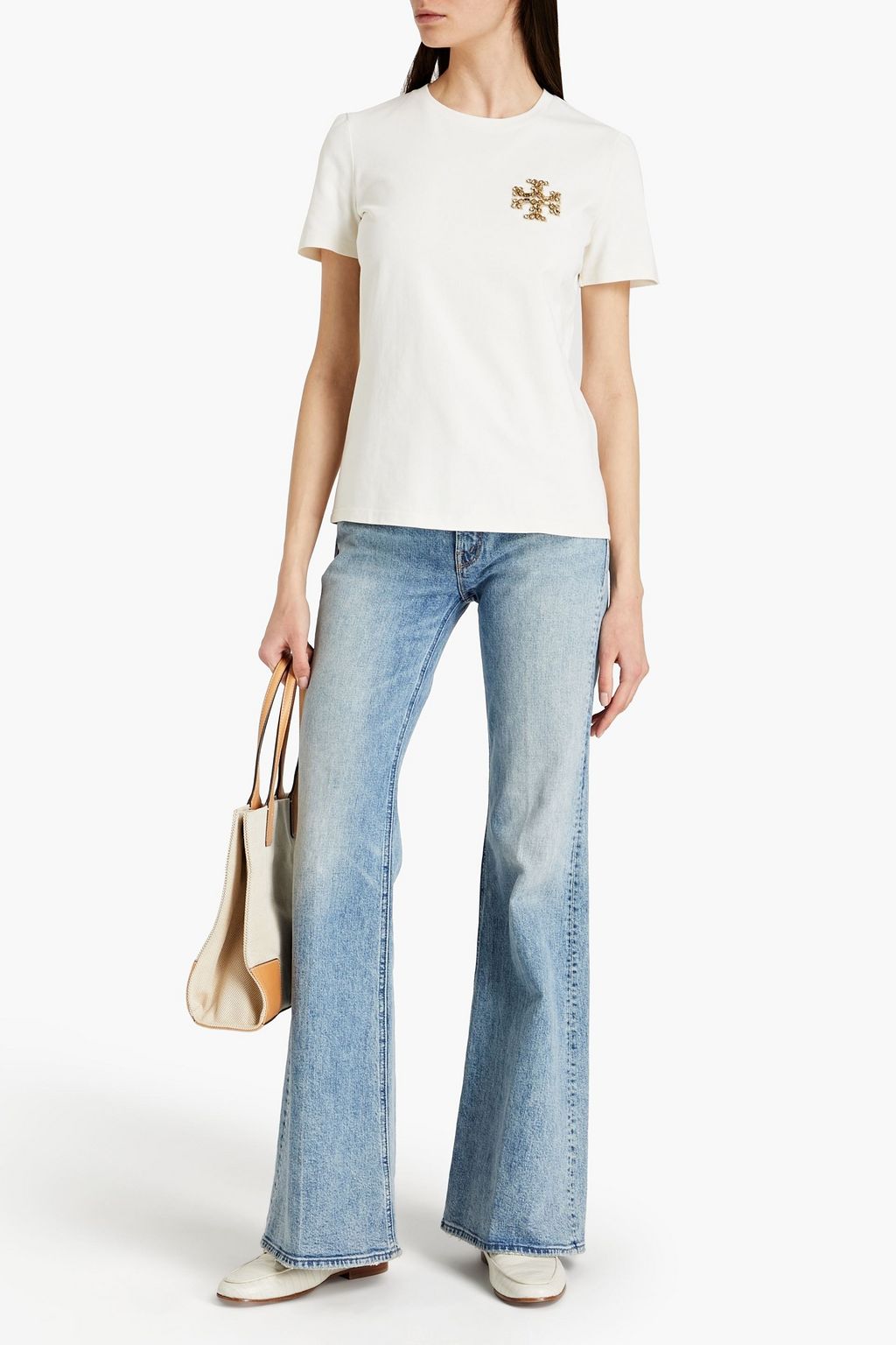 TORY BURCH Embellished cotton-jersey T-shirt