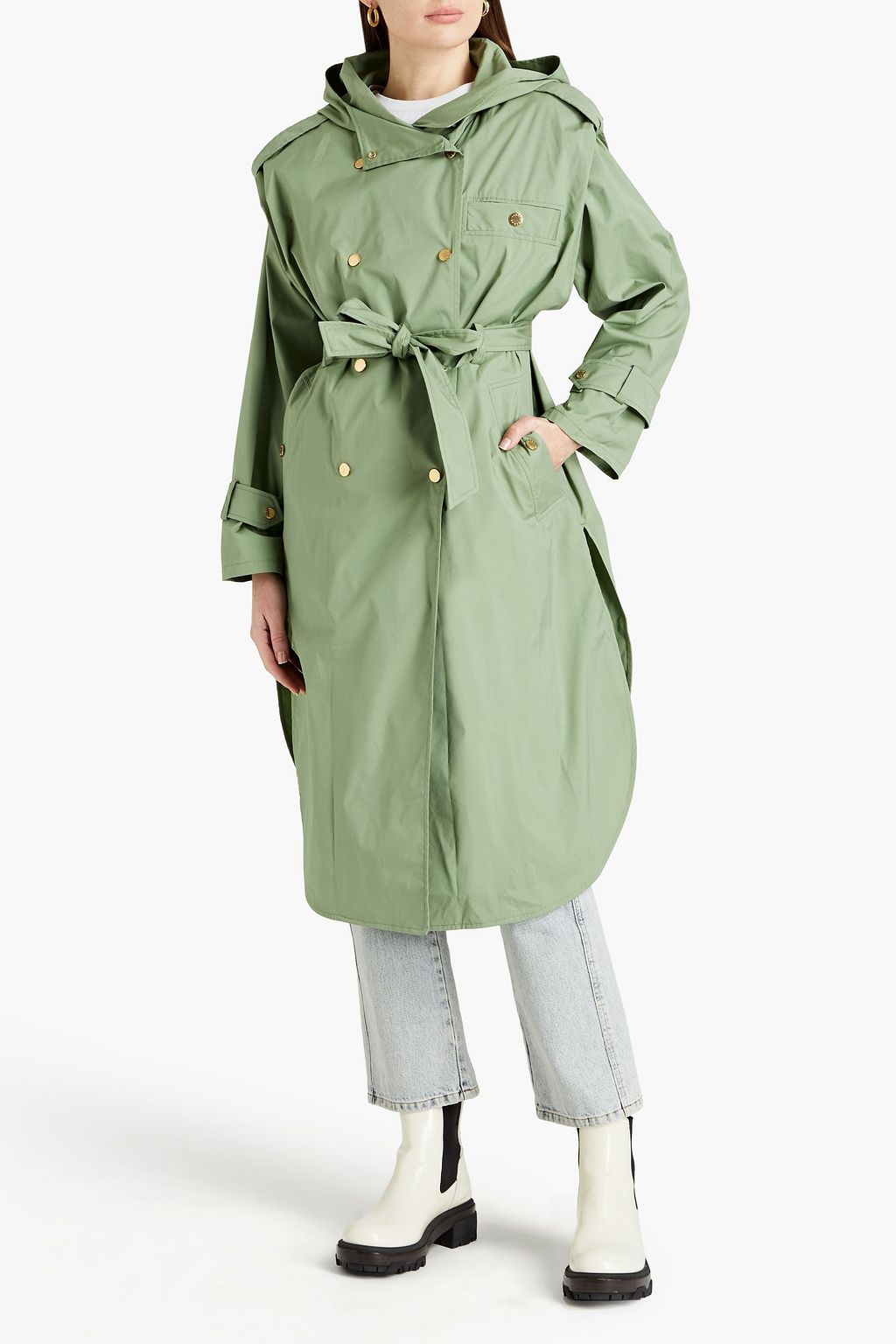 SANDRO Arie belted cotton-blend hooded trench coat