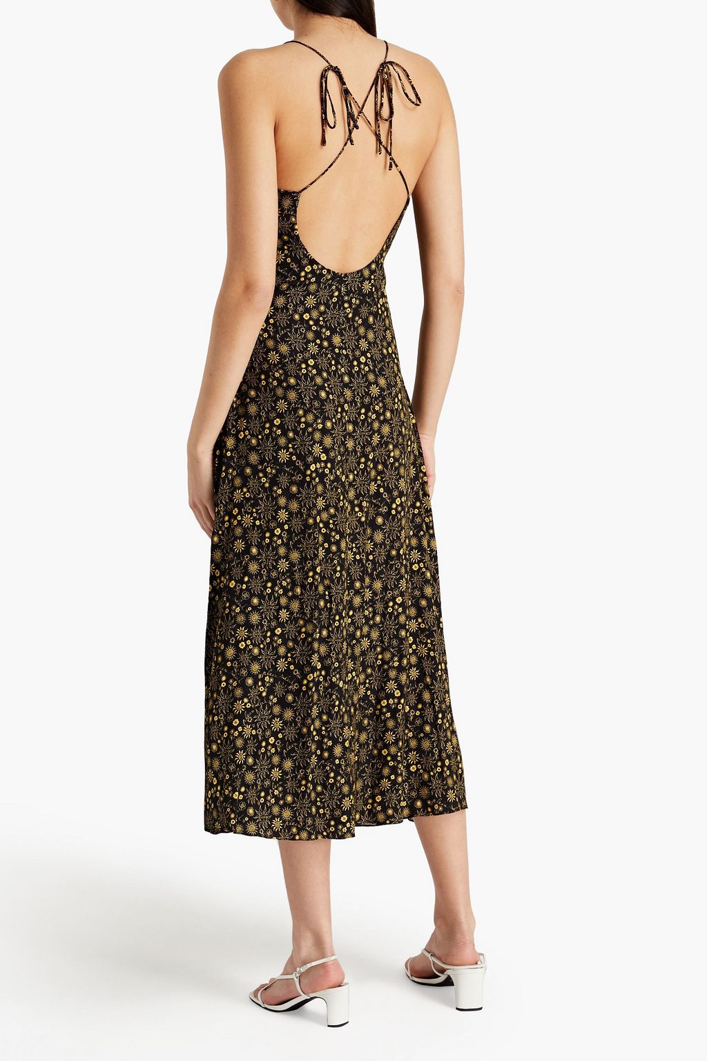 SANDRO Ruched printed jacquard midi dress