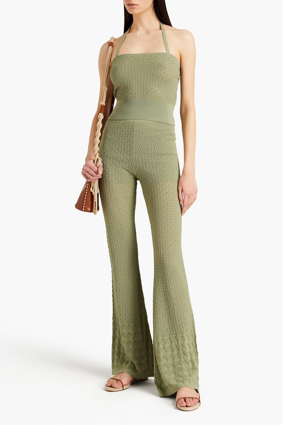 Sandro Lis Crochetknit Flared Pants In Green ModeSens