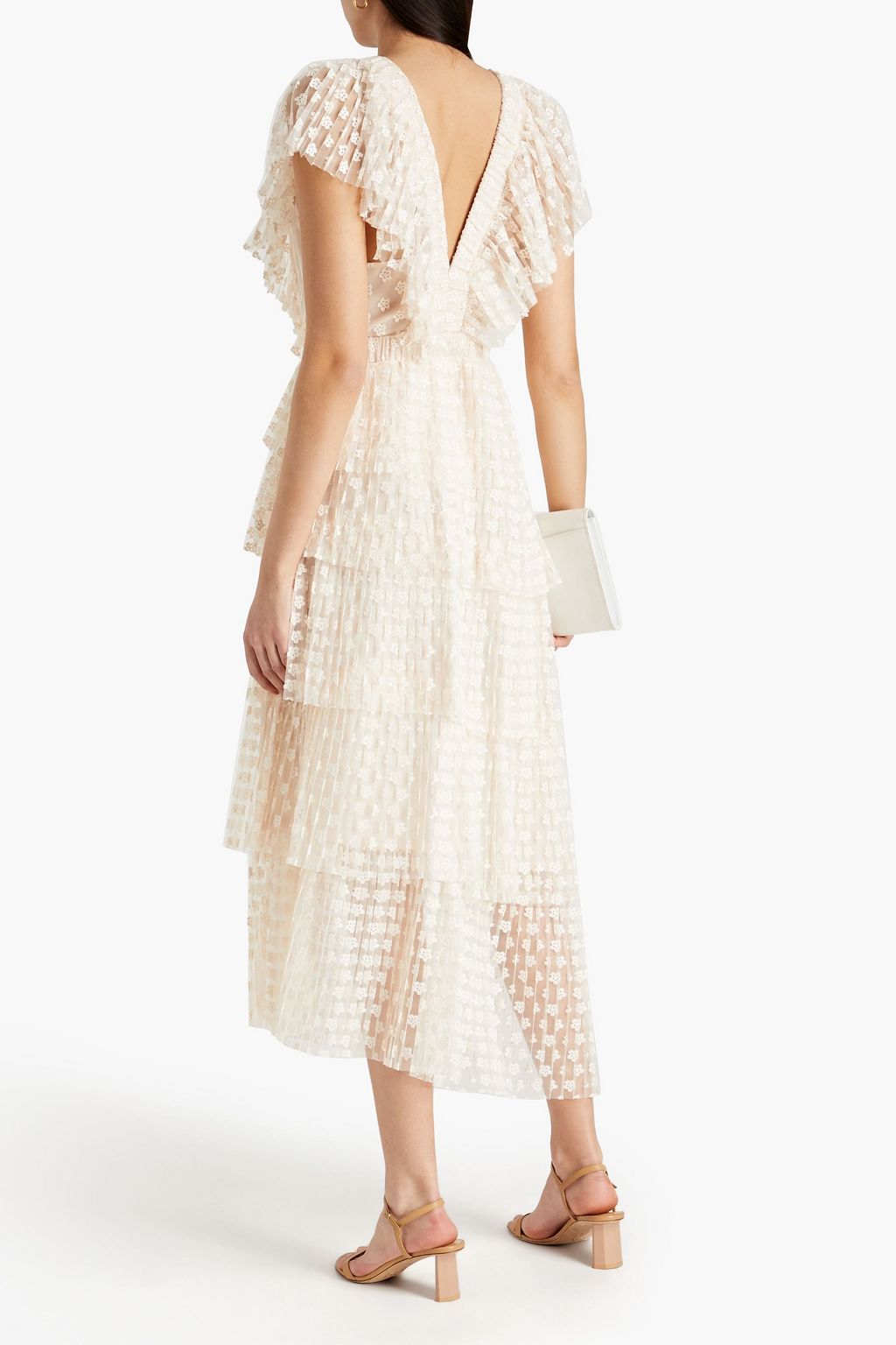 SANDRO Bianca embroidered tiered tulle midi dress