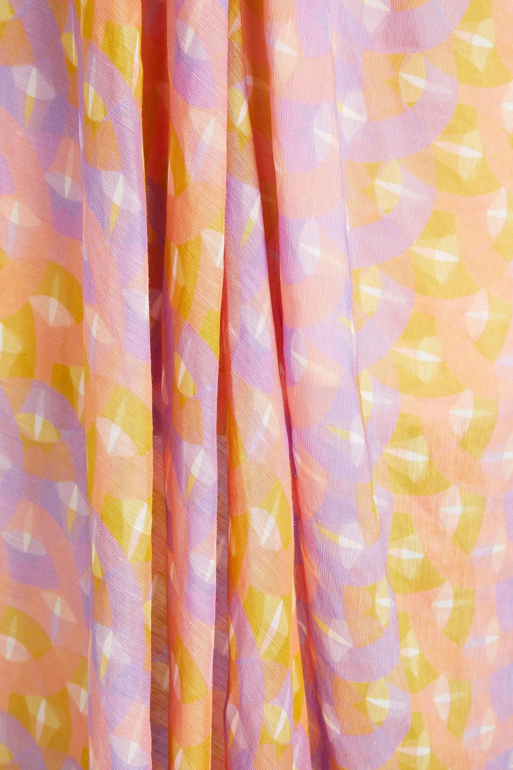SANDRO Eliane ruched printed linen and silk-blend mousseline midi dress