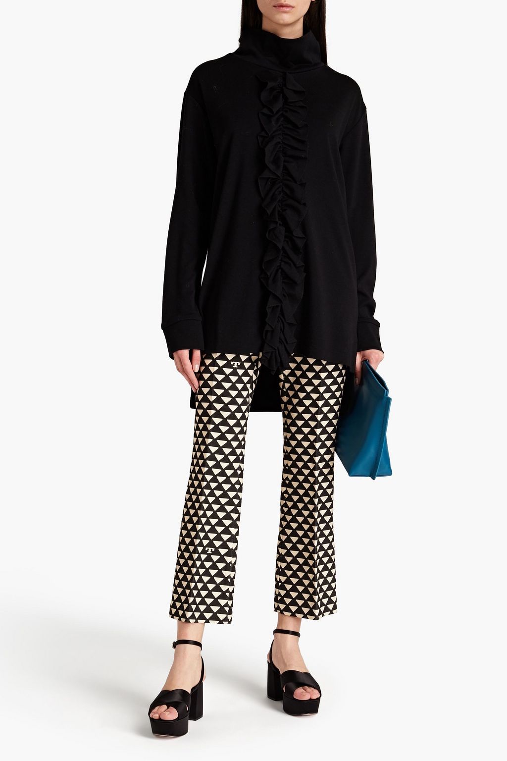 MARNI Ruffled wool-jersey turtleneck top