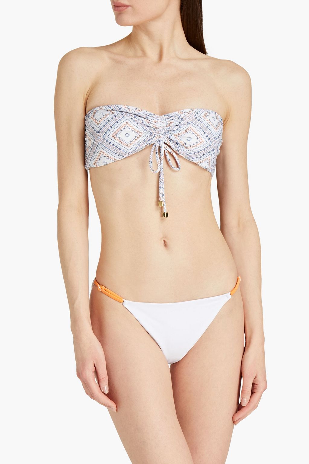 NICHOLAS Ruched printed bandeau bikini top