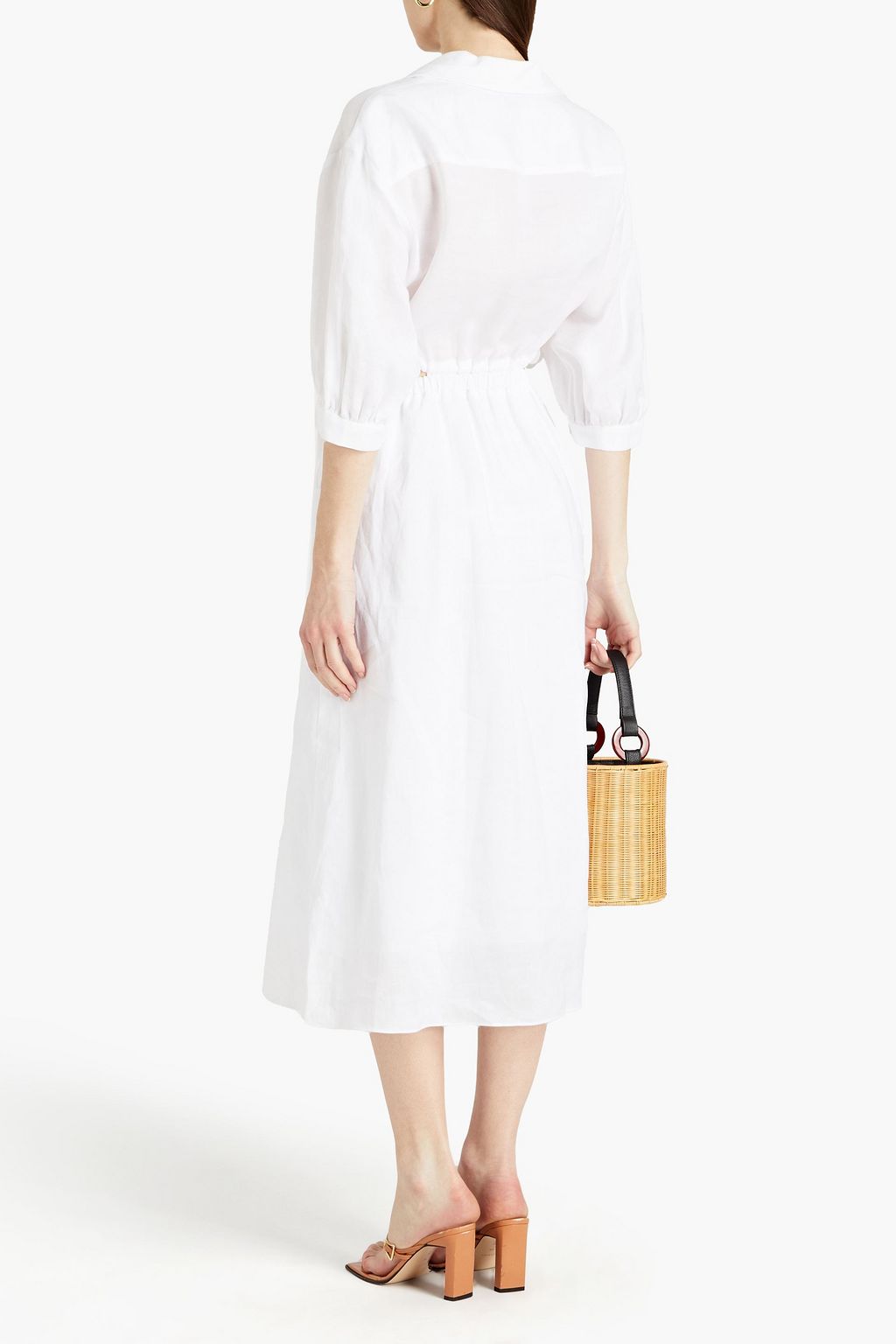 SANDRO Cutout pleated ramie midi dress