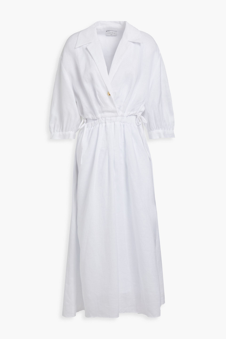 Cutout pleated ramie midi dress