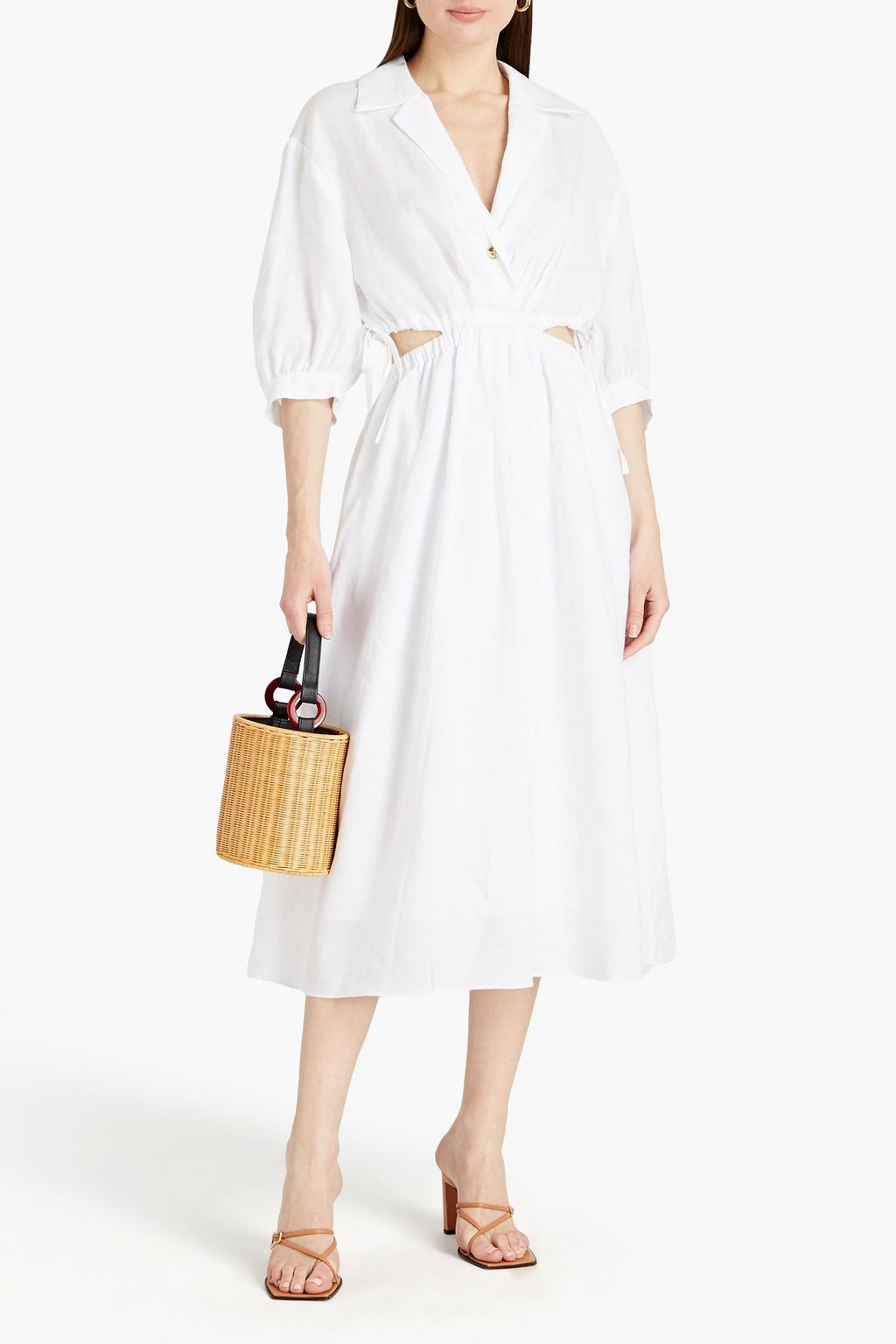 SANDRO Cutout pleated ramie midi dress
