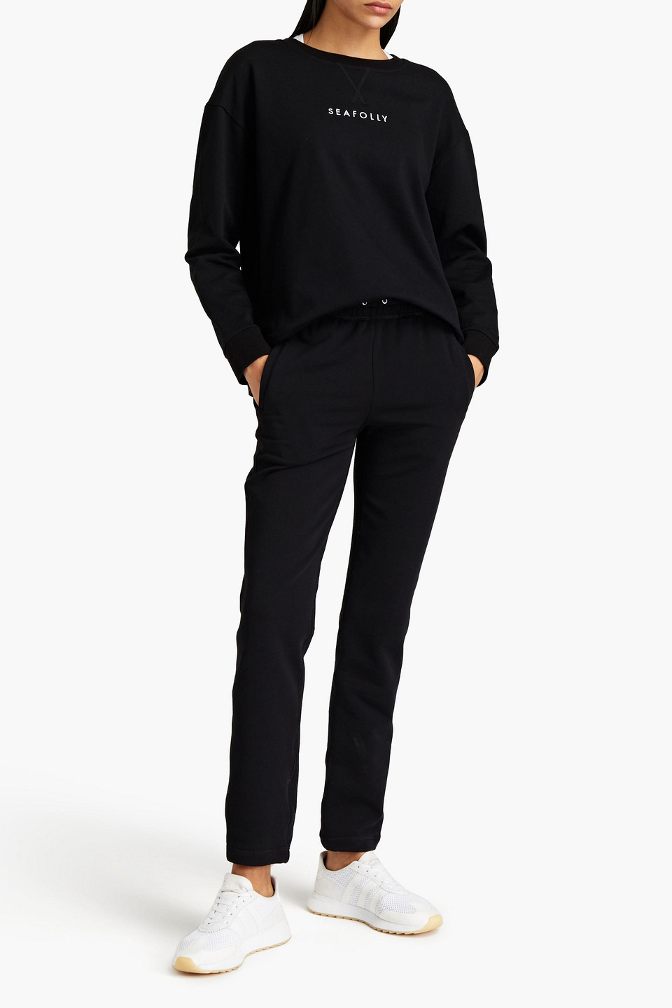 Seafolly Embroidered French Cotton-terry Sweatshirt In Black