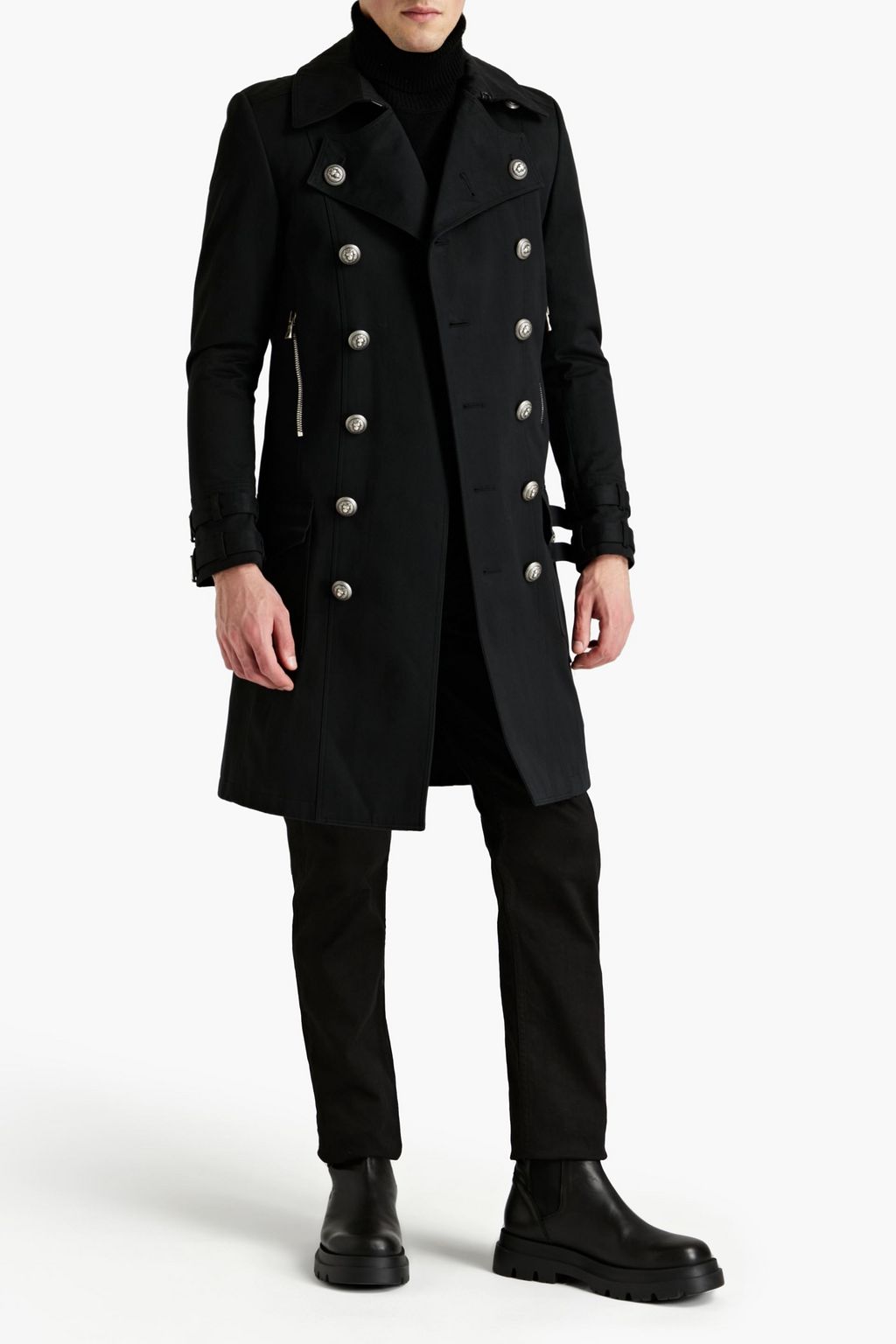 0401~Cotton-gabardine Double-breasted Short Trench with Boat Neckline main image 0