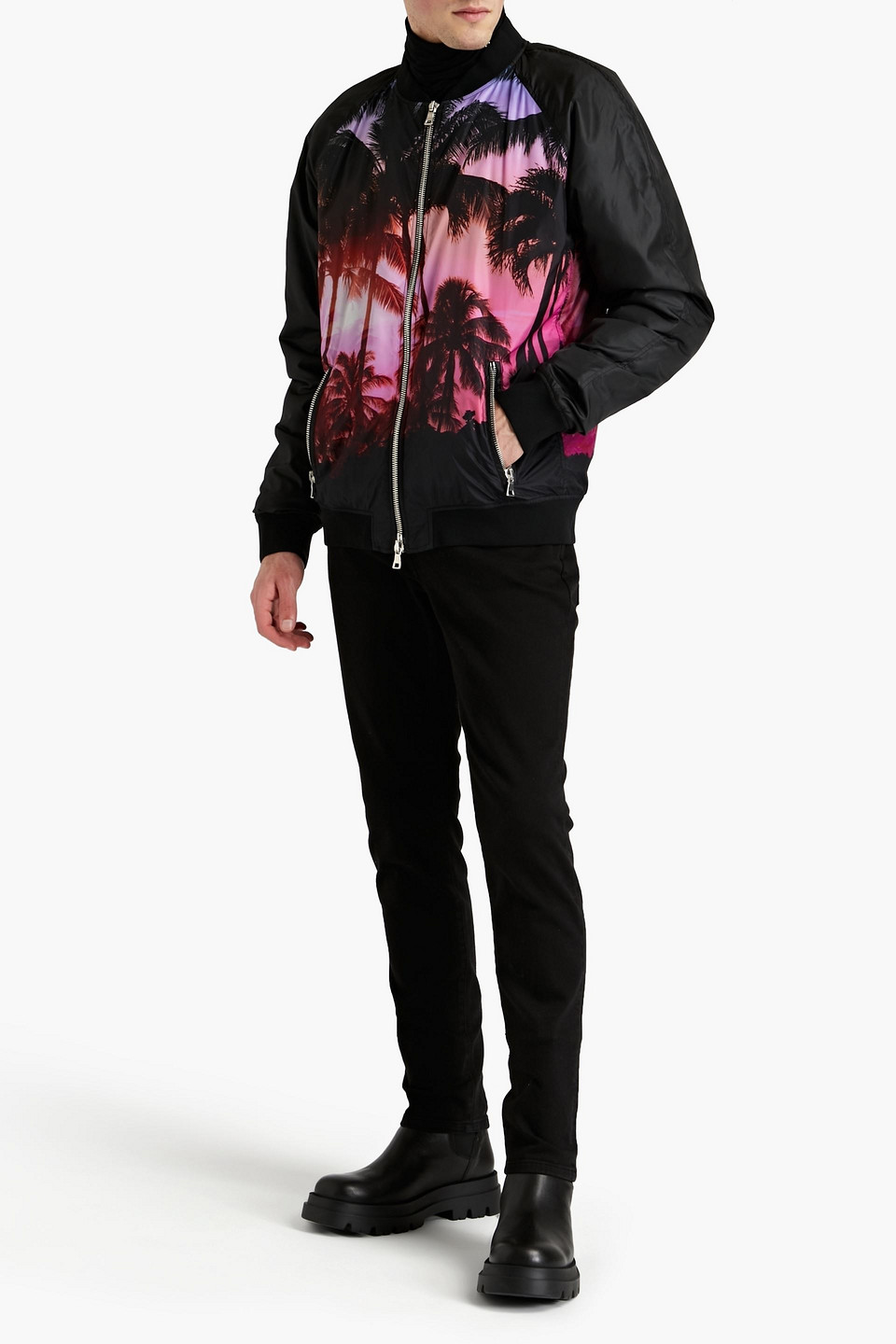 Balmain Man Printed Shell Bomber Jacket In Black