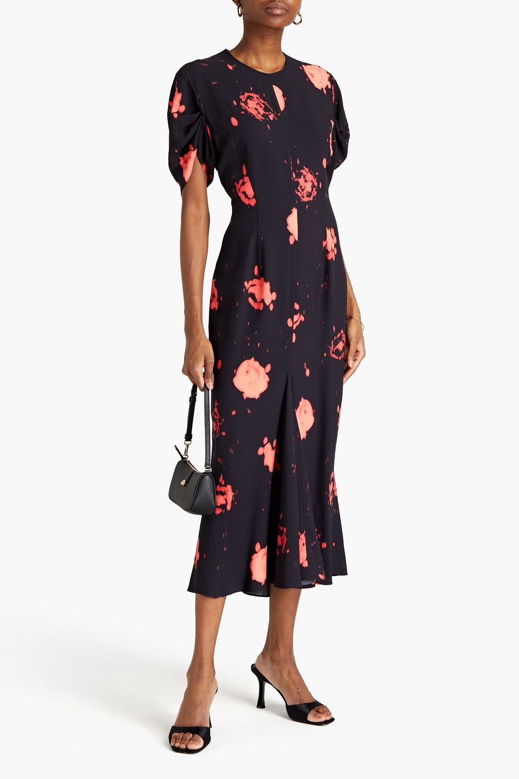 MARNI Draped floral-print cady midi dress