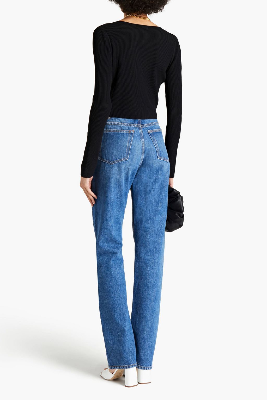 NICHOLAS Cropped chain-embellished ribbed-knit top