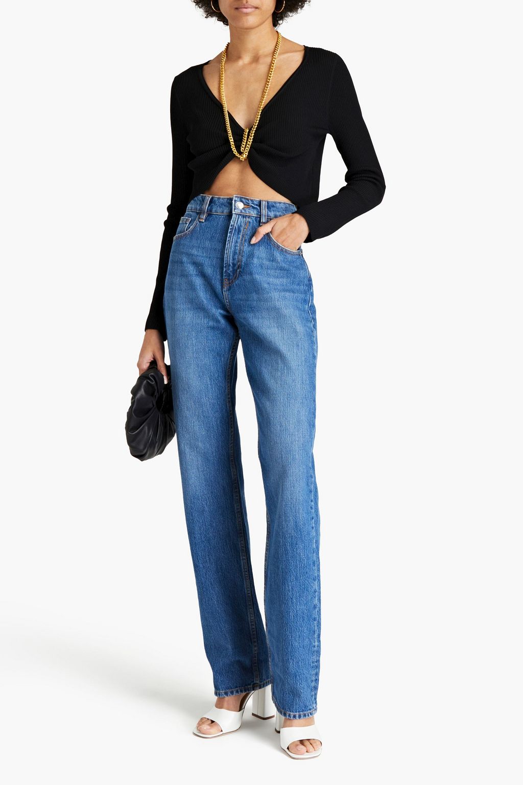 NICHOLAS Cropped chain-embellished ribbed-knit top