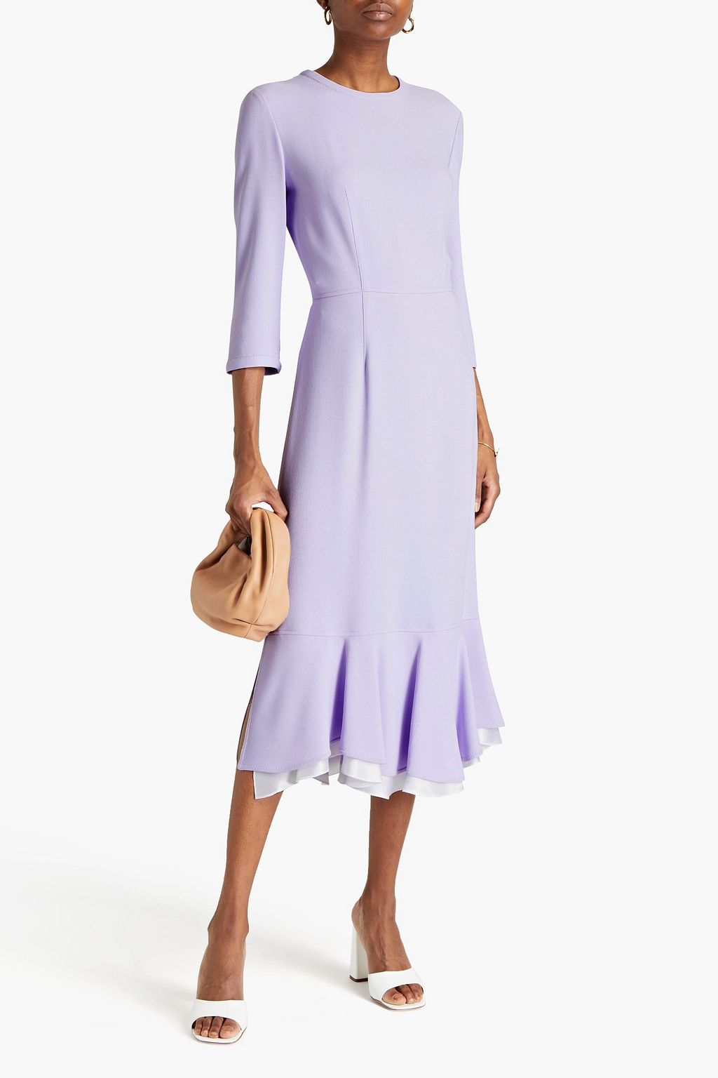 MARNI Layered satin-twill and crepe midi dress
