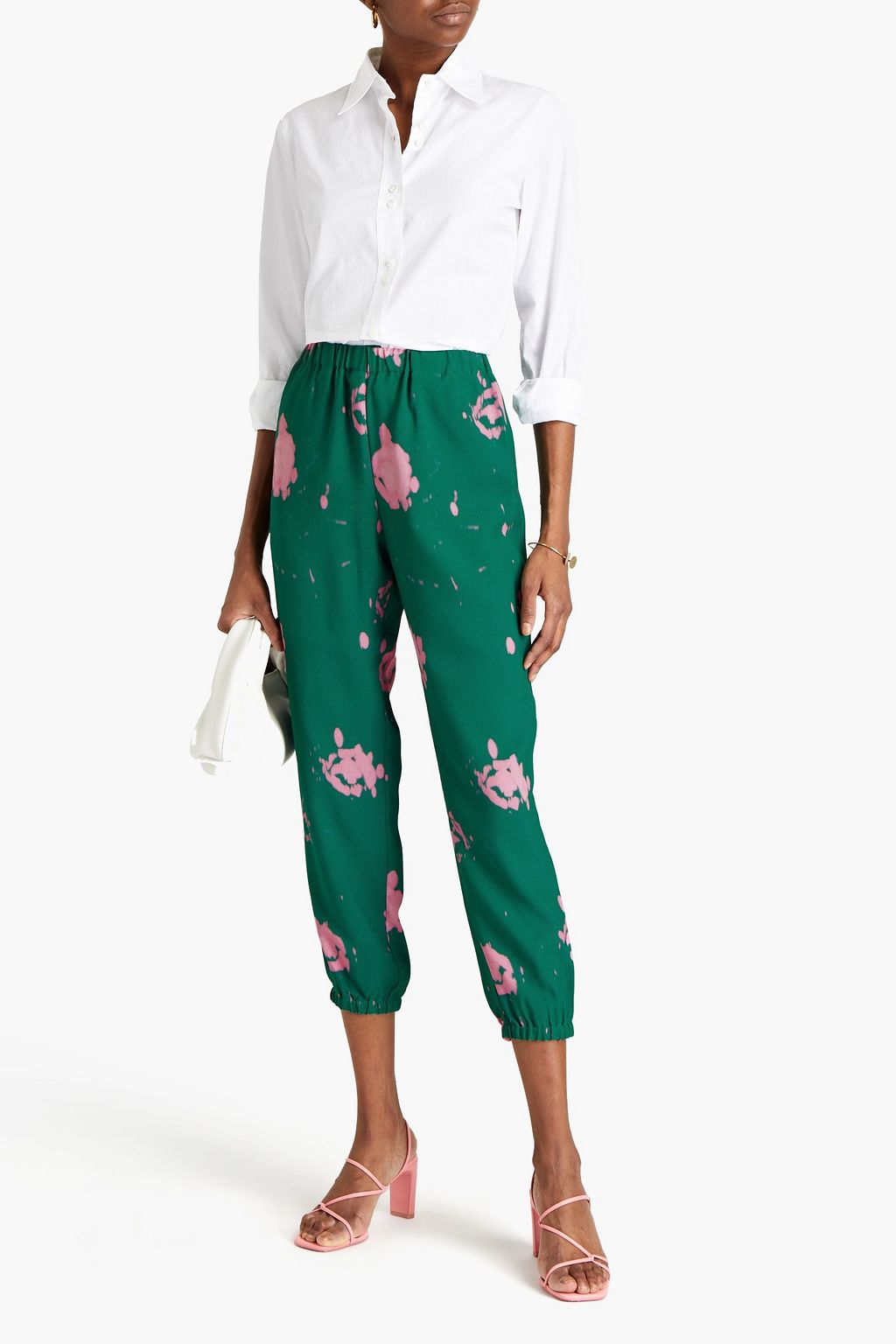 MARNI Cropped floral-print crepe tapered pants