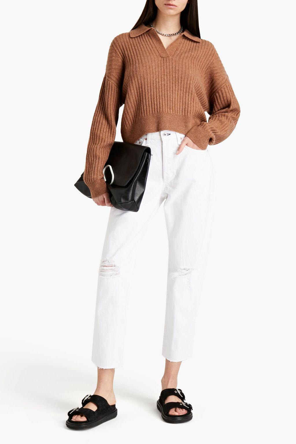 RAG & BONE Maxine ribbed merino wool-blend polo shirt