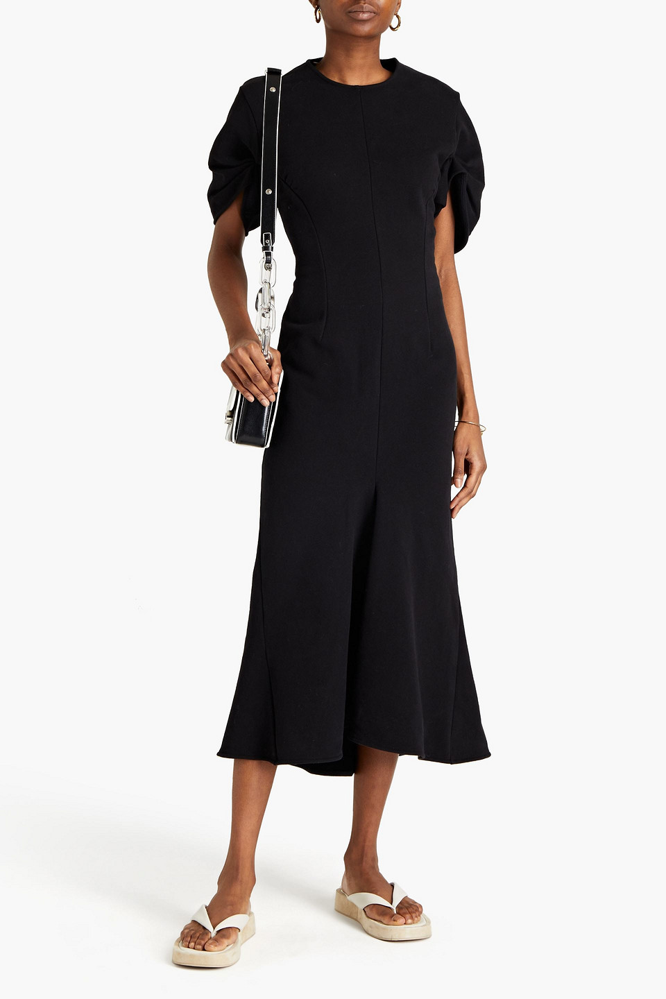 Marni Gathered French Cotton-terry Midi Dress In Black