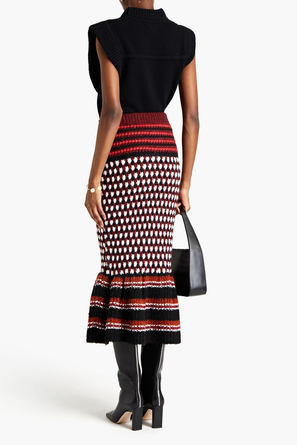 MARNI Fluted jacquard-knit and striped knitted midi skirt