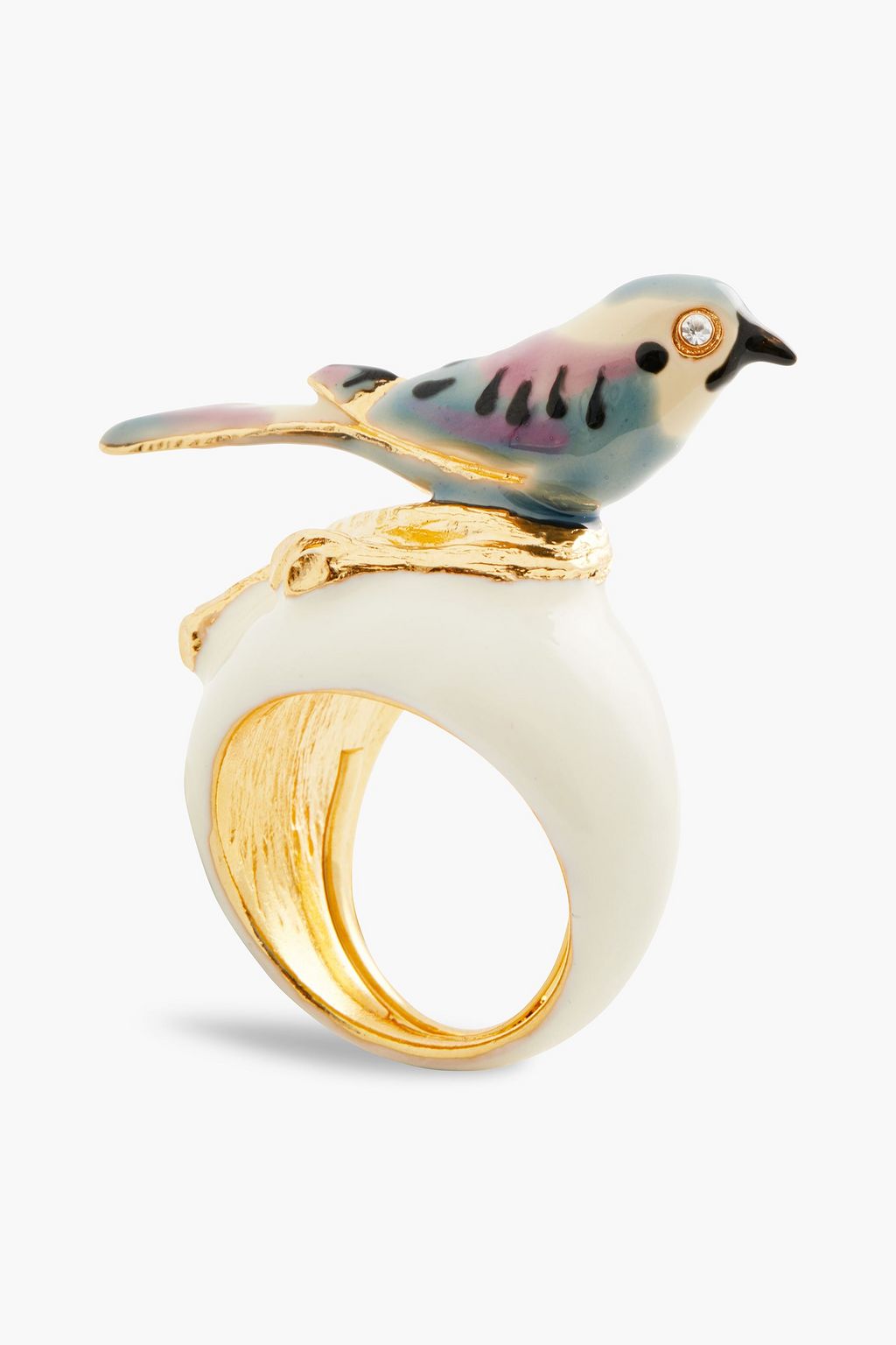 KENNETH JAY LANE 22-karat gold-plated, crystal and enamel ring