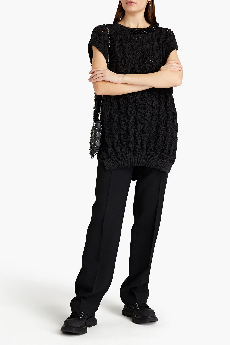 Simone Rocha Bead-embellished Crochet-knit Cotton Waistcoat In Black