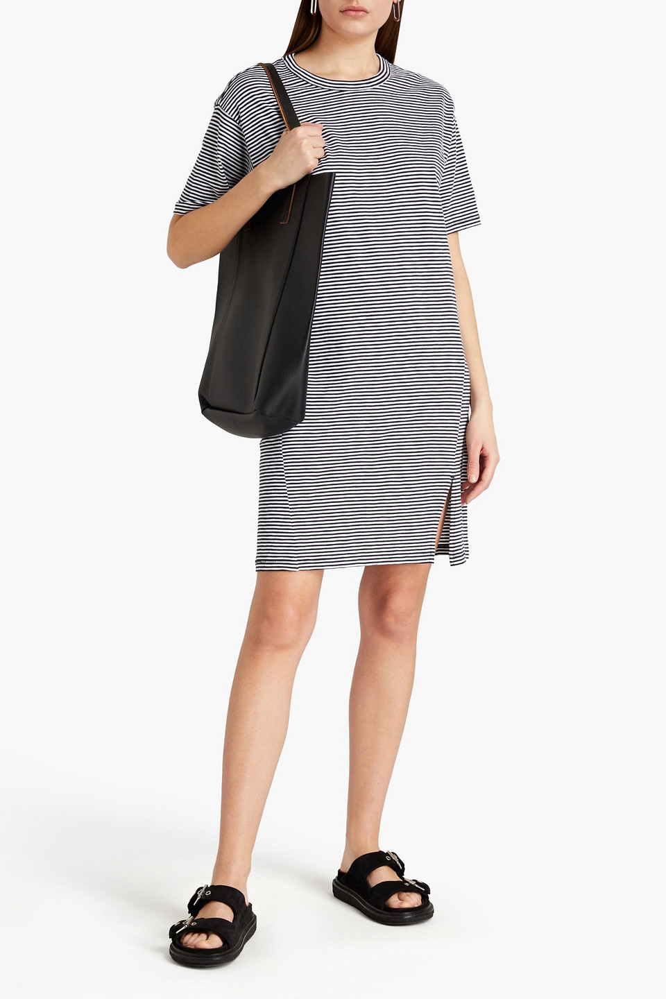 Rag & Bone Striped Organic Pima Cotton-jersey Dress In Black