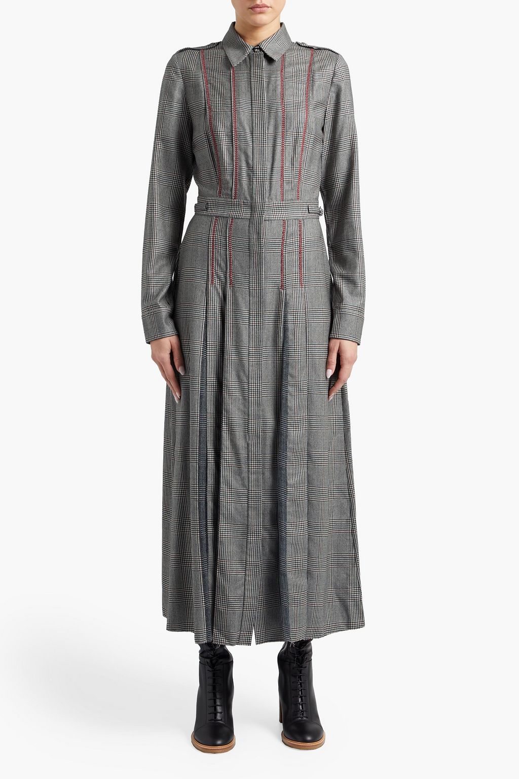 GABRIELA HEARST Ritter pleated houndstooth wool and cashmere-blend shirt dress