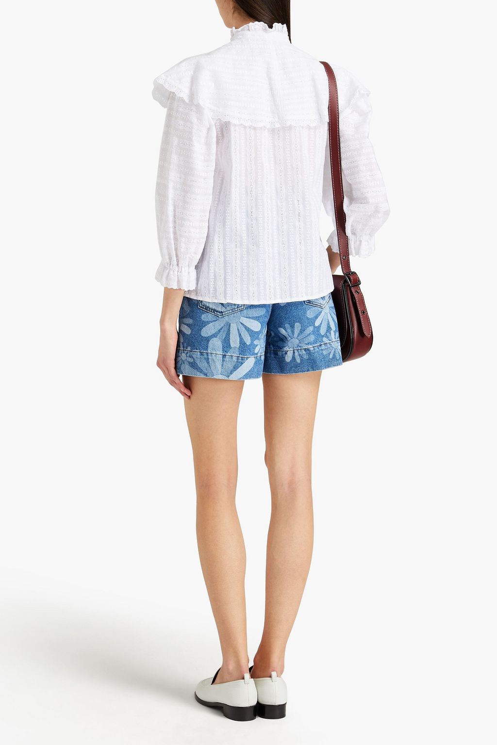 SANDRO Faune pleated embroidered cotton blouse