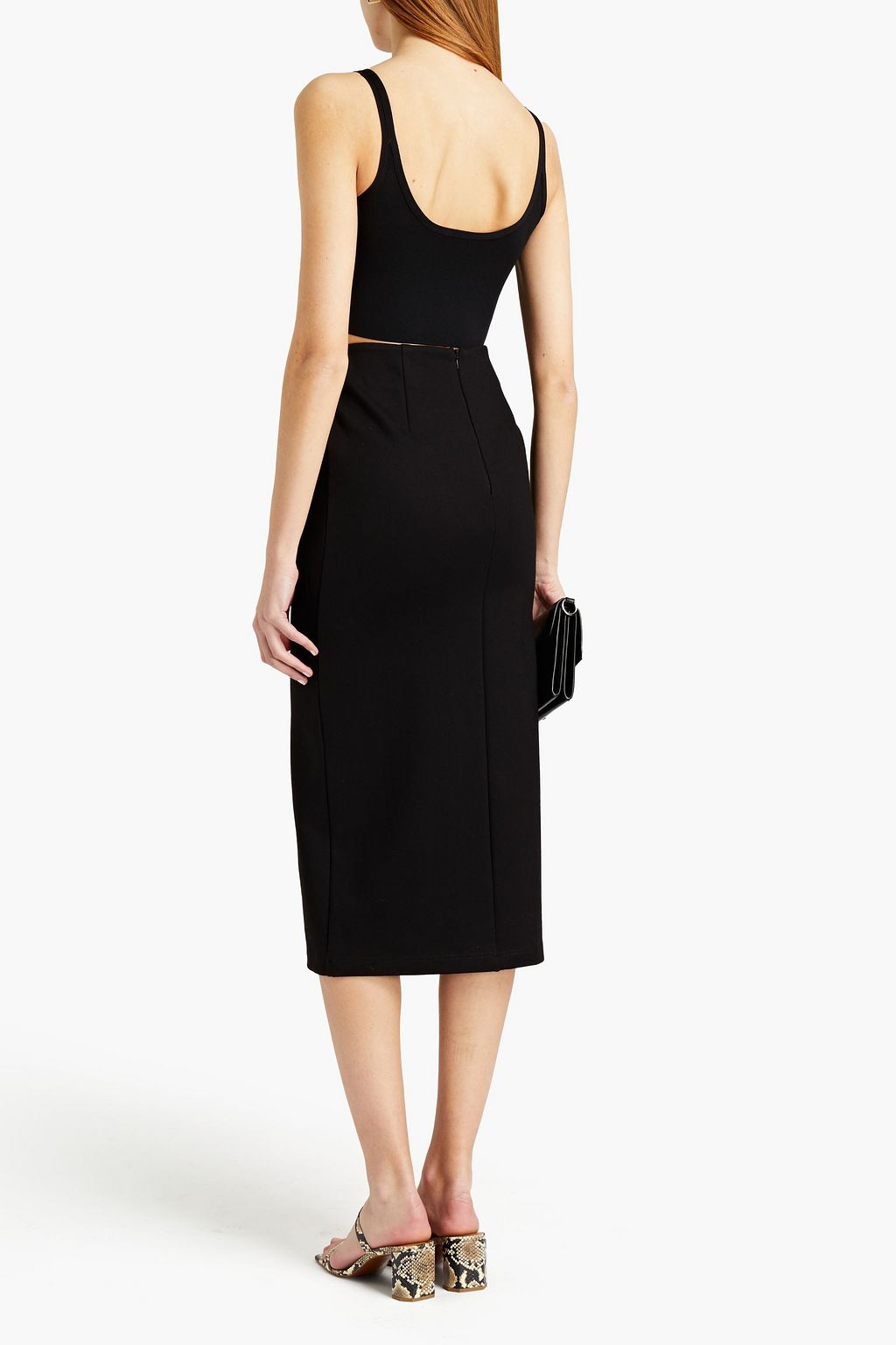 NICHOLAS Tie-front ruched scuba midi skirt