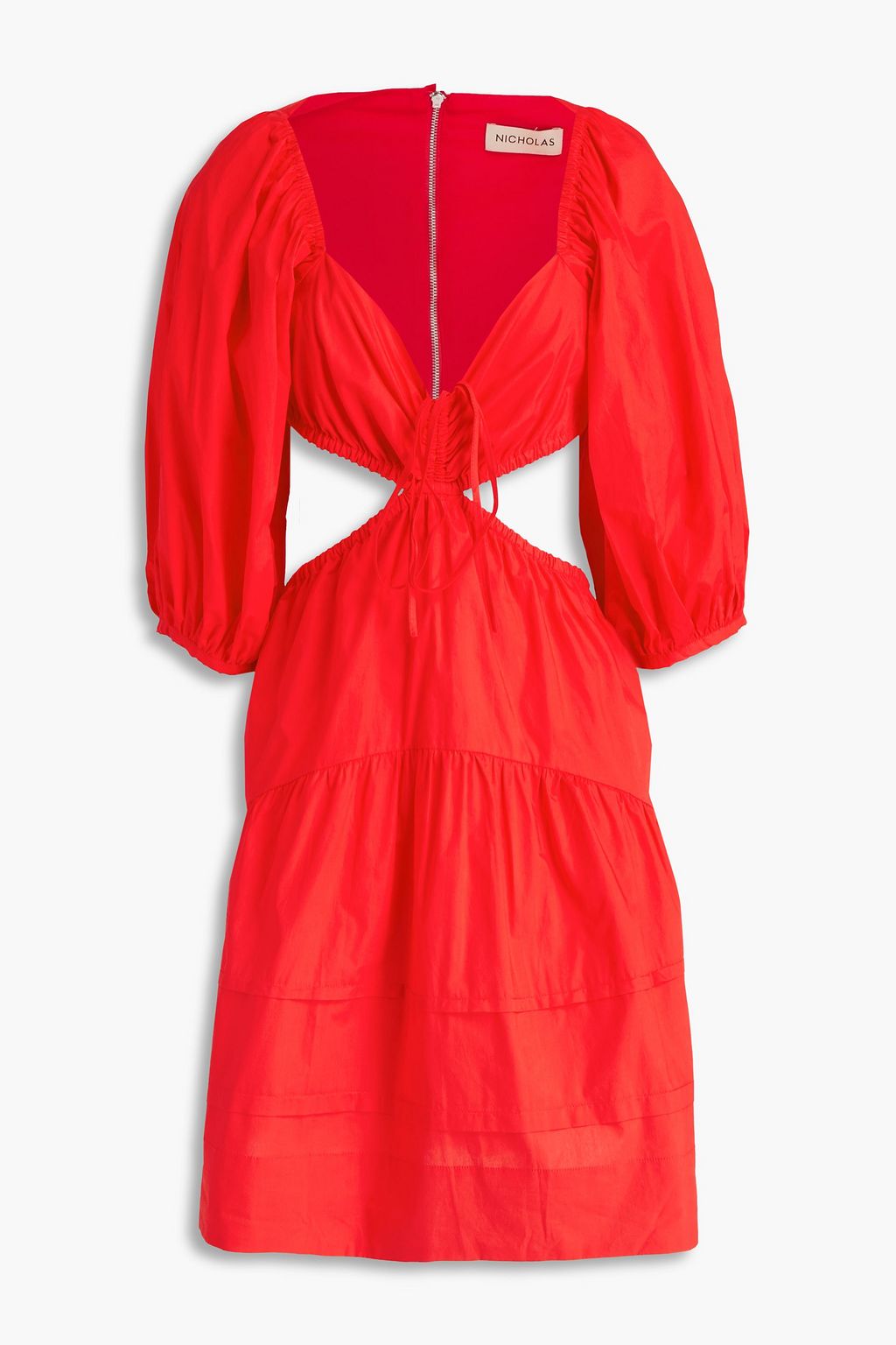 Red Berta cutout gathered cotton-poplin 