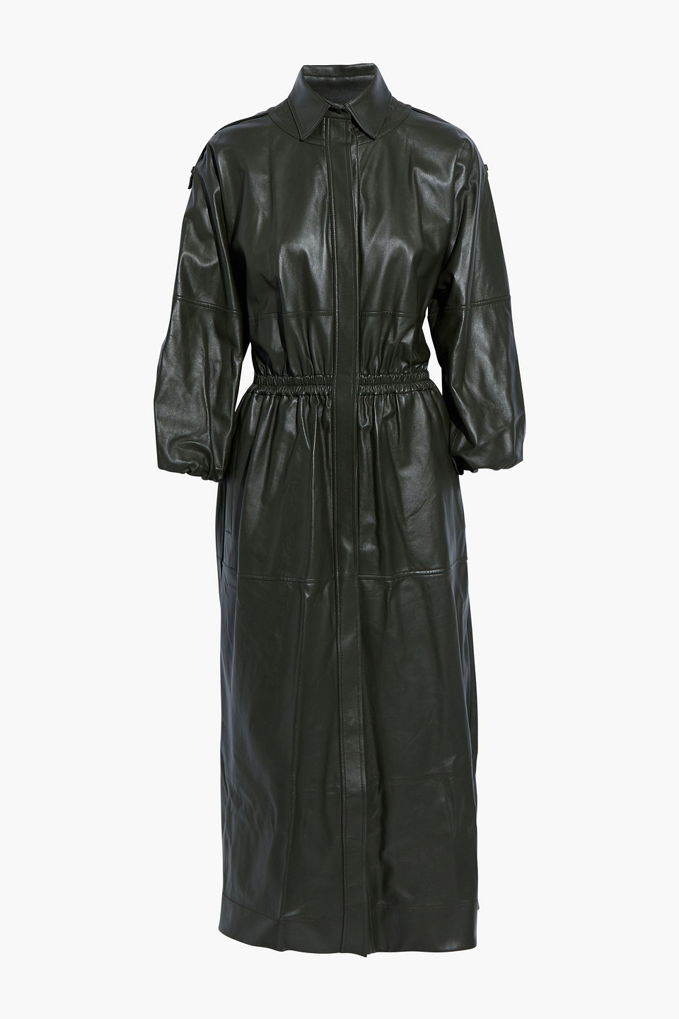 Gabriela Hearst Ares Leather Midi Shirt Dress In Army Green